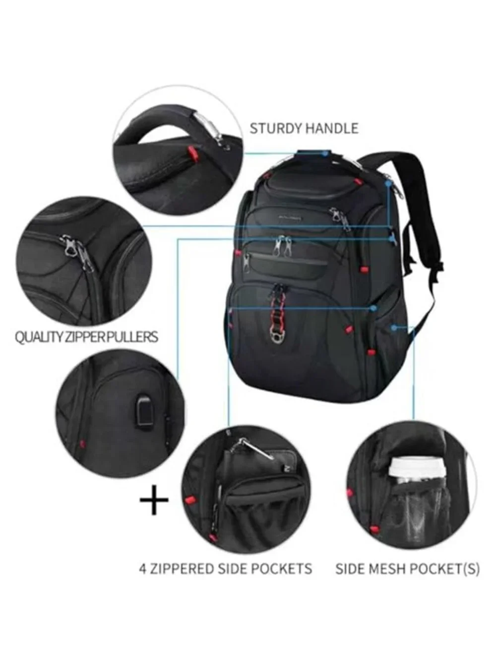 Laptop Backpack 17 Inch Large Travel Business Bag RFID USB Water Resistant Black